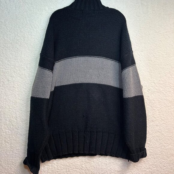 Koman XXL Sports Black & Gray Striped Knit Sweater Pullover - Picture 3 of 6